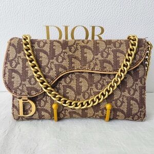 Authentic Dior 30 Montaigne Brown Trotter Saddle Cloth Trifold Long Wallet